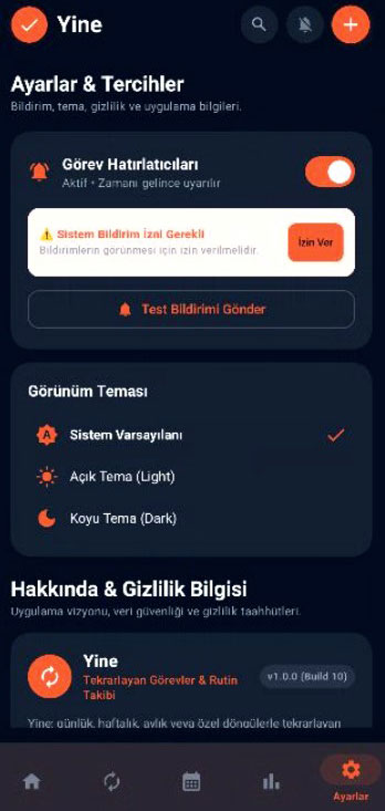 Yine ayarlar ve tercihler ekranı